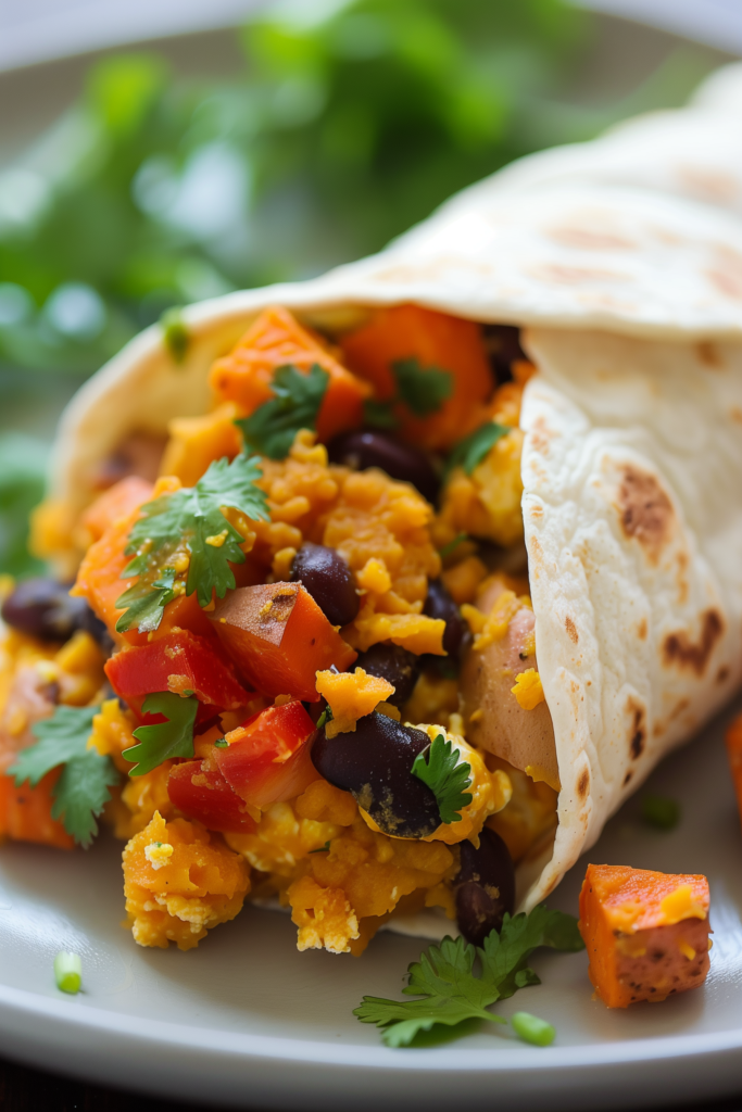 Sweet Potato and Black Beans Breakfast Burritos