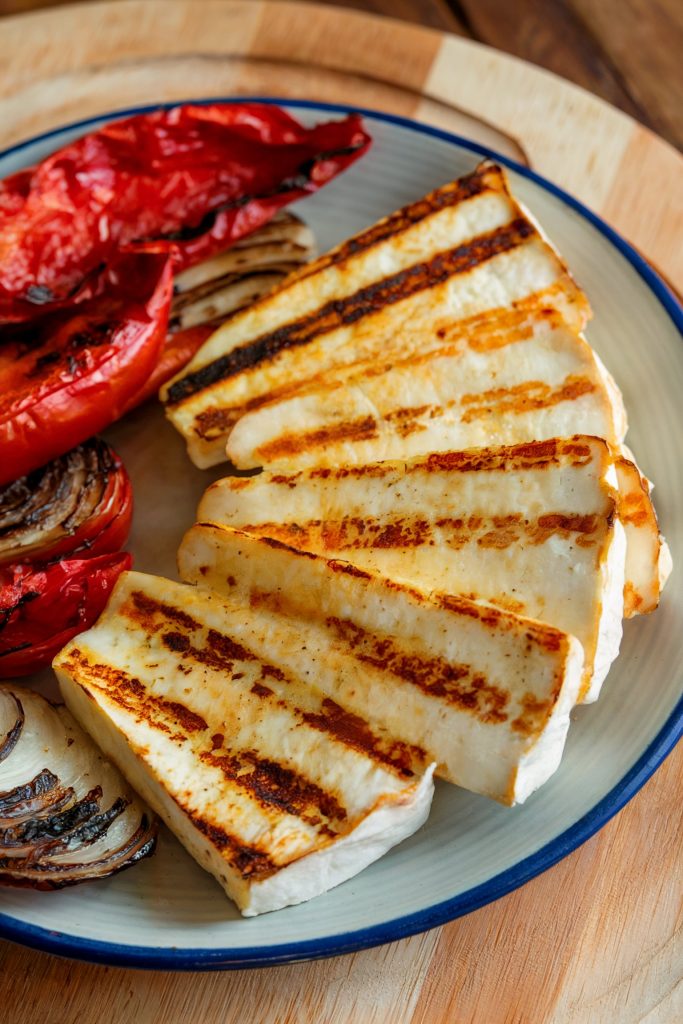 Grilled Halloumi with Roasted Peppers and Onions