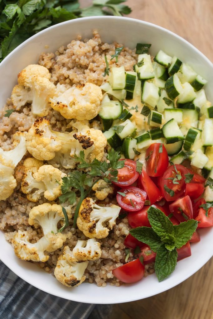 Mediterranean Quinoa Bowl with Roasted Cauliflower