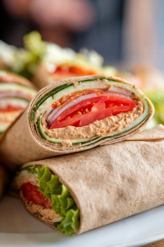 Mediterranean Breakfast Wraps with Hummus and Veggies