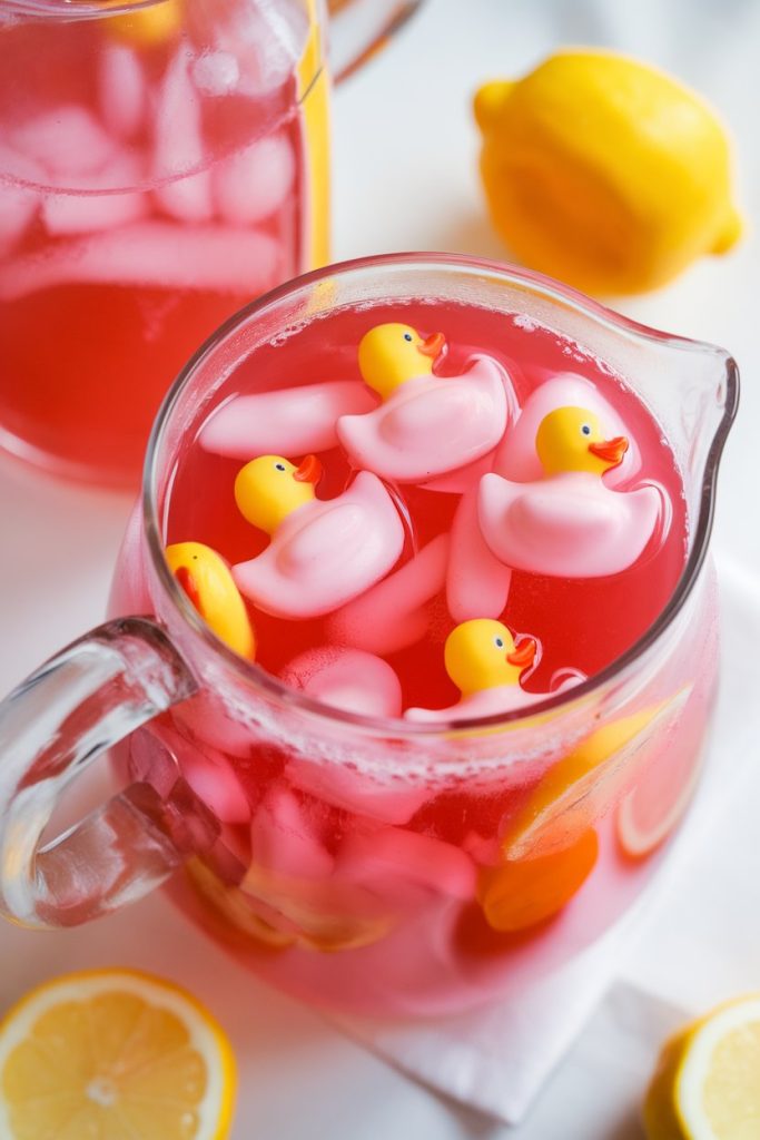 Pink Lemonade Punch with Rubber Ducky Ice Cubes