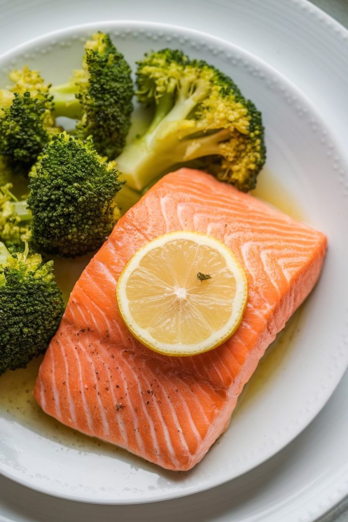 Poached Salmon with Steamed Broccoli