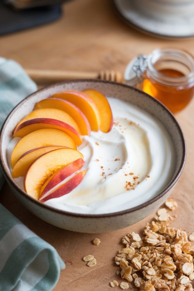 Vanilla Yogurt with Sliced Peaches