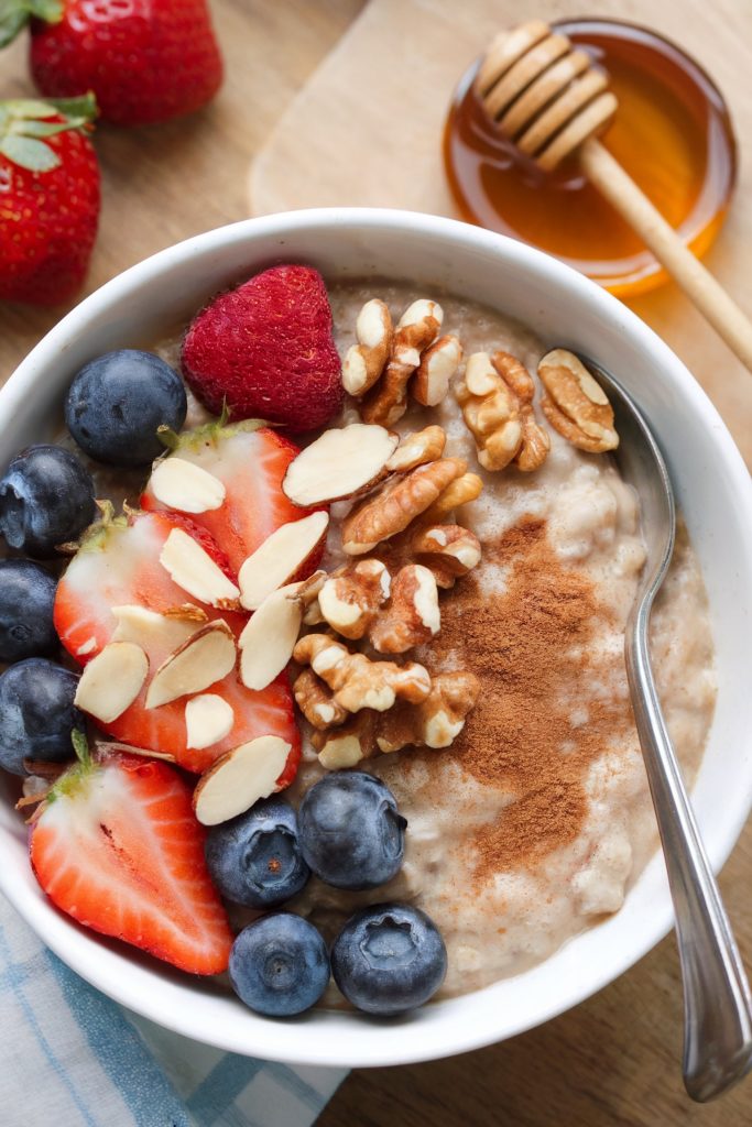 An overnight oats with berried and nuts