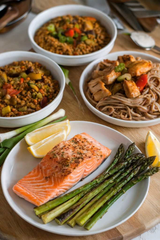 Baked salmon with roasted asparagus