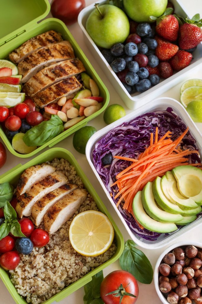 Different types of salad on separate containers