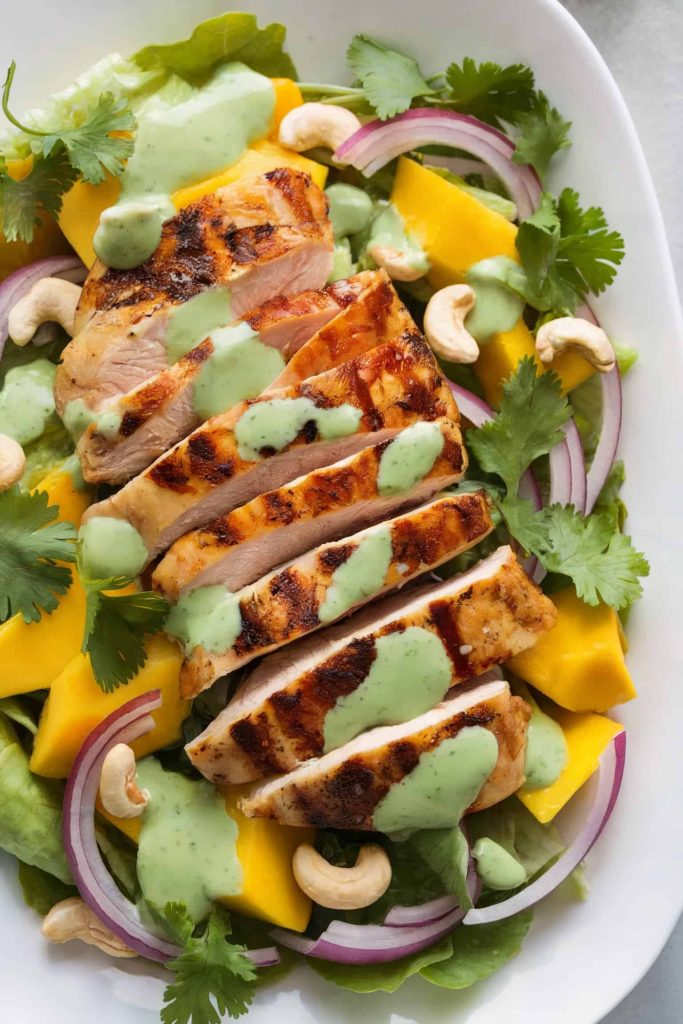 Chicken and Mango Salad With Cashews and Cilantro Lime Dressing