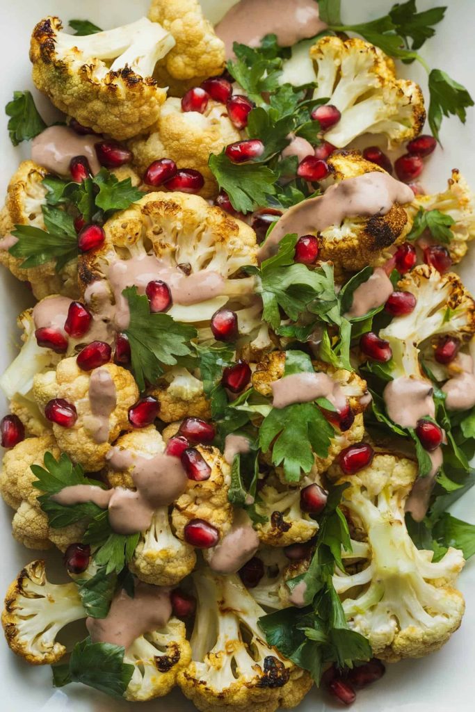 Roasted Cauliflower Salad With Tahini Dressing and Pomegranate Seeds