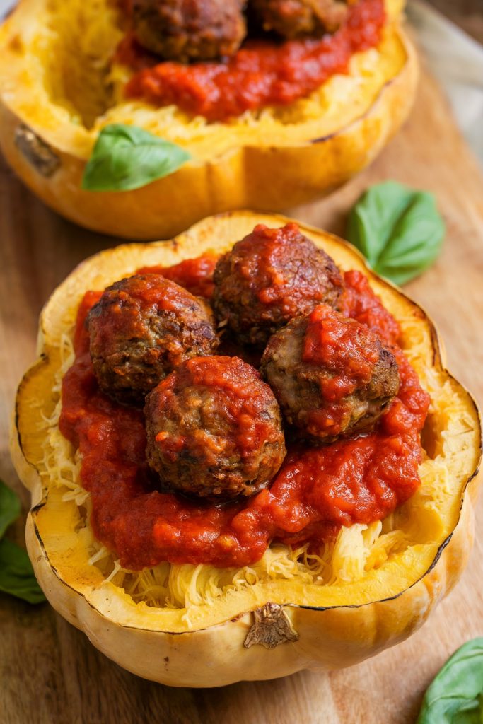 Spaghetti Squash with Marinara Sauce and Meatballs