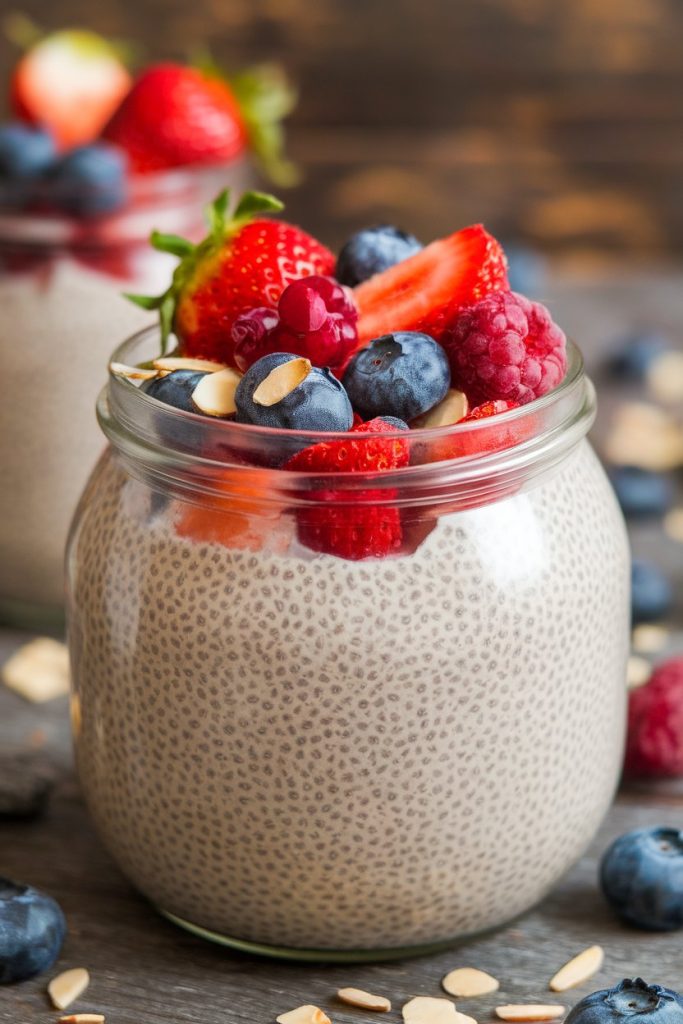 Chia Seed Pudding with Almond Milk and Berries