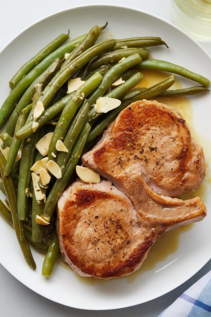 Pork Chops with Green Beans Almondine