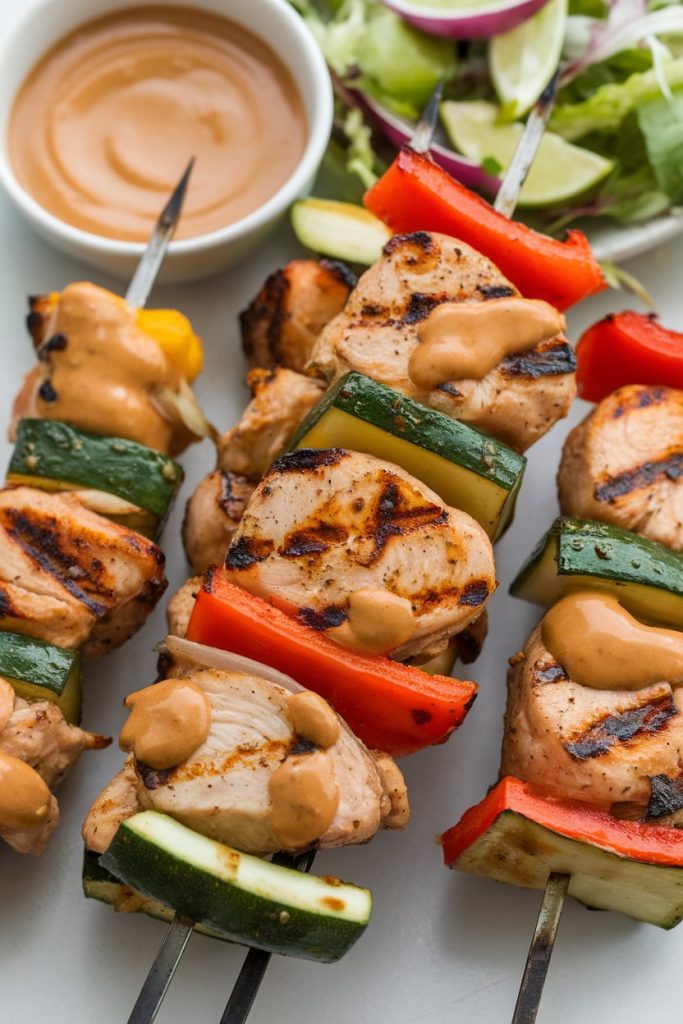 Chicken and Vegetable Skewers with Peanut Sauce