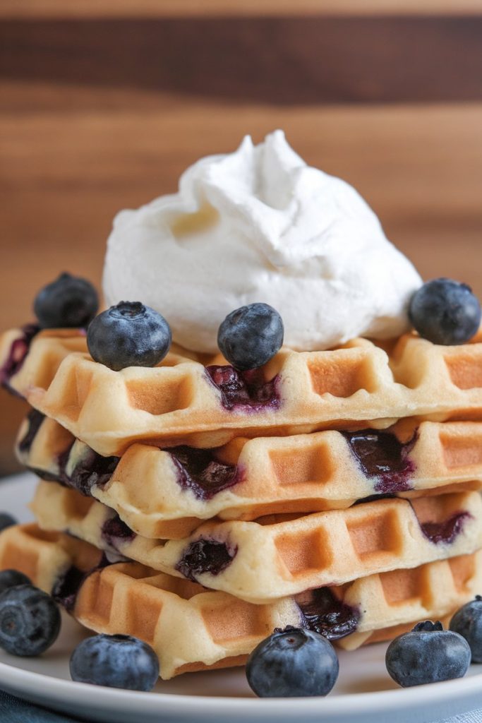 Blueberry Waffles with Coconut Whipped Cream