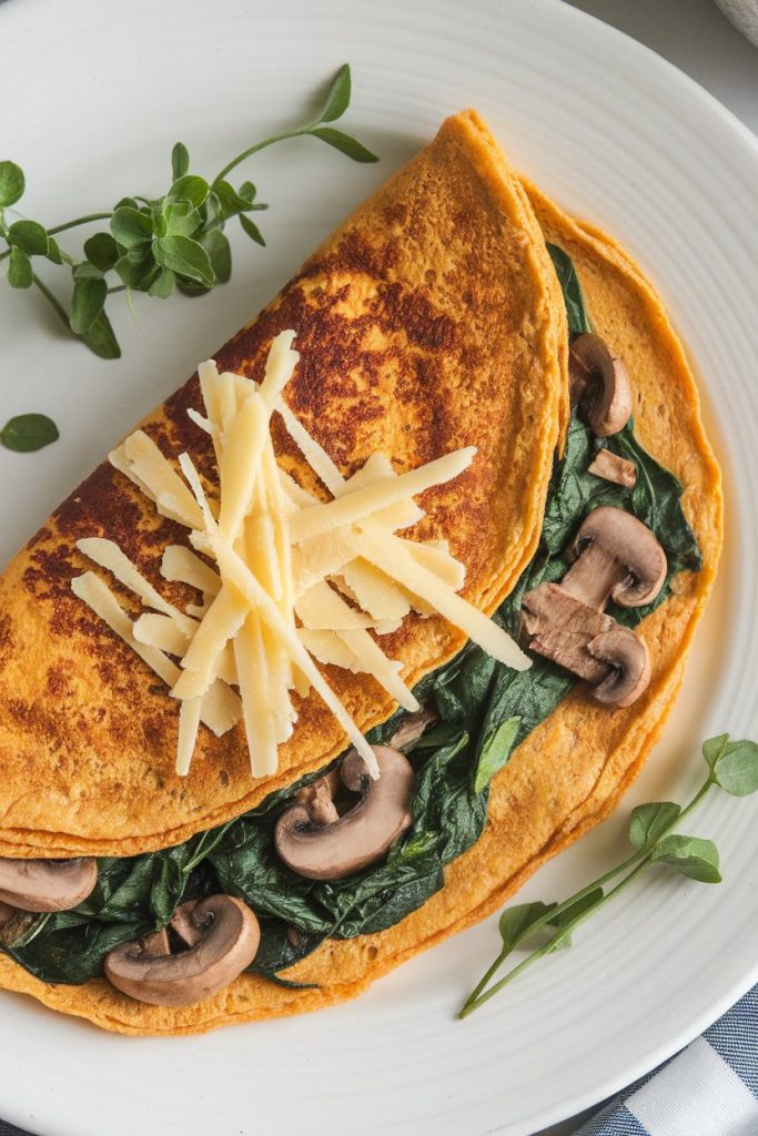 Chickpea Flour Omelette with Spinach and Mushrooms