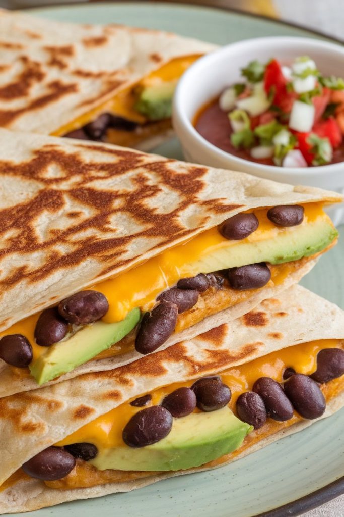 Vegan Breakfast Quesadilla with Black Beans and Avocado