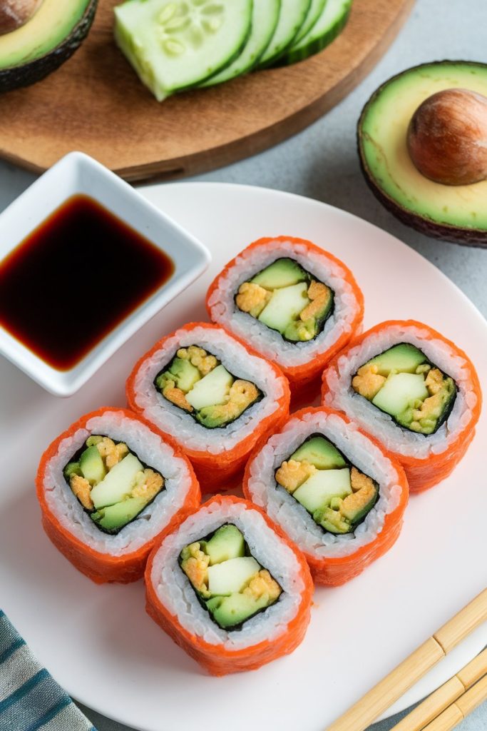 Vegan Sushi Rolls with Avocado and Cucumber