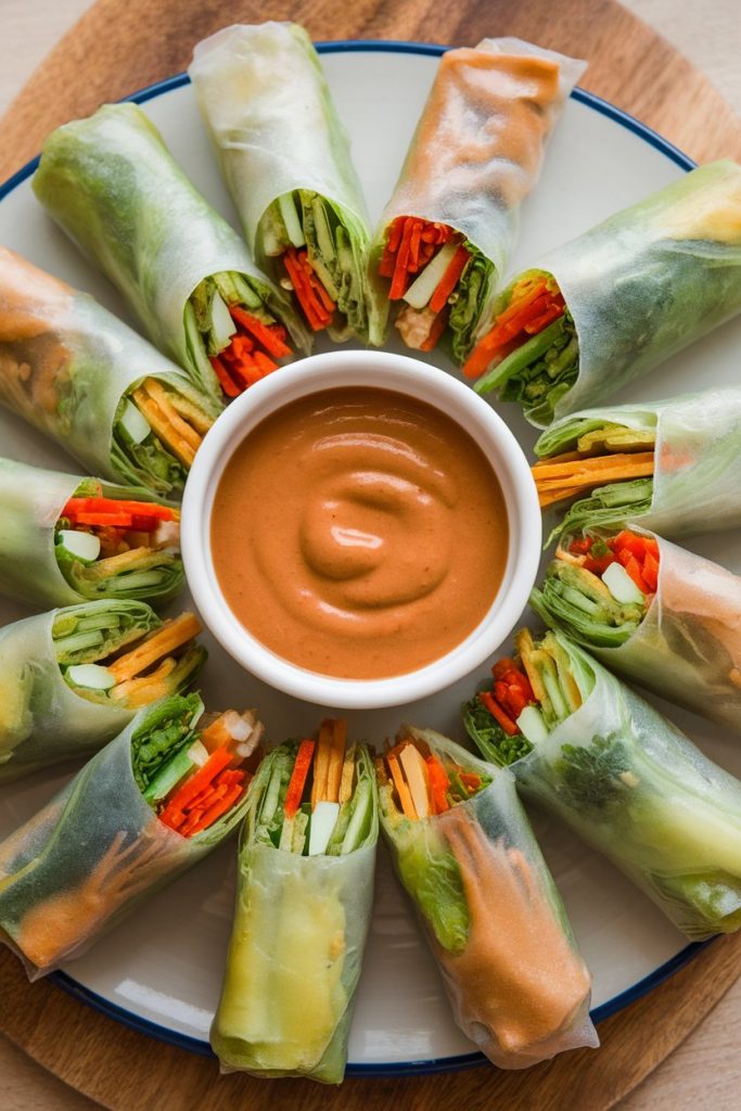Vegetable Spring Rolls with Peanut Sauce