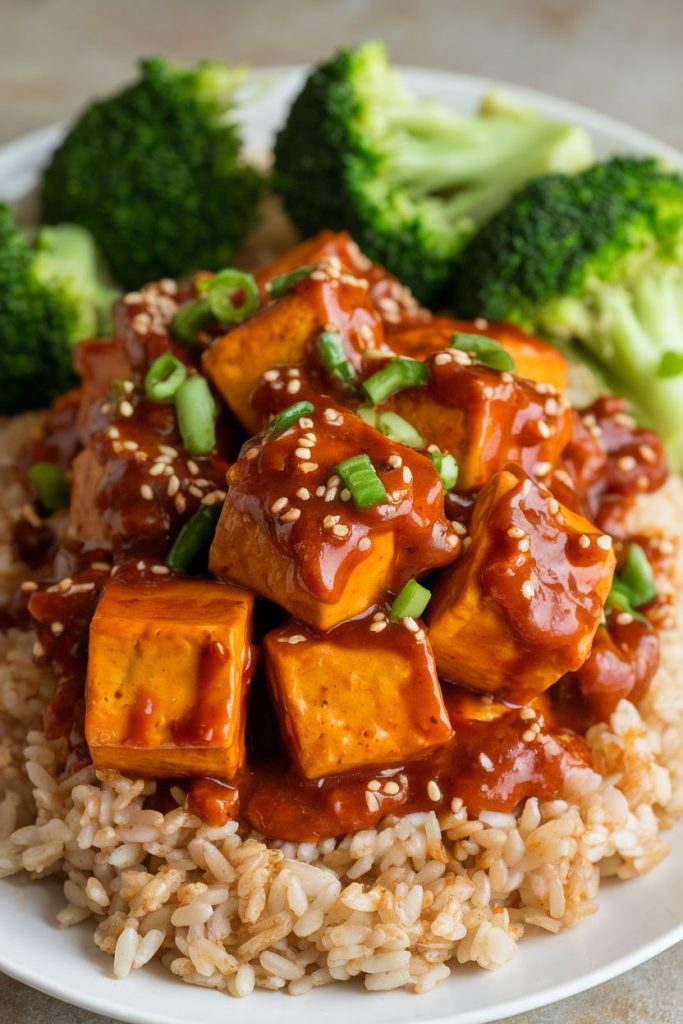 General Tso's Tofu with Brown Rice