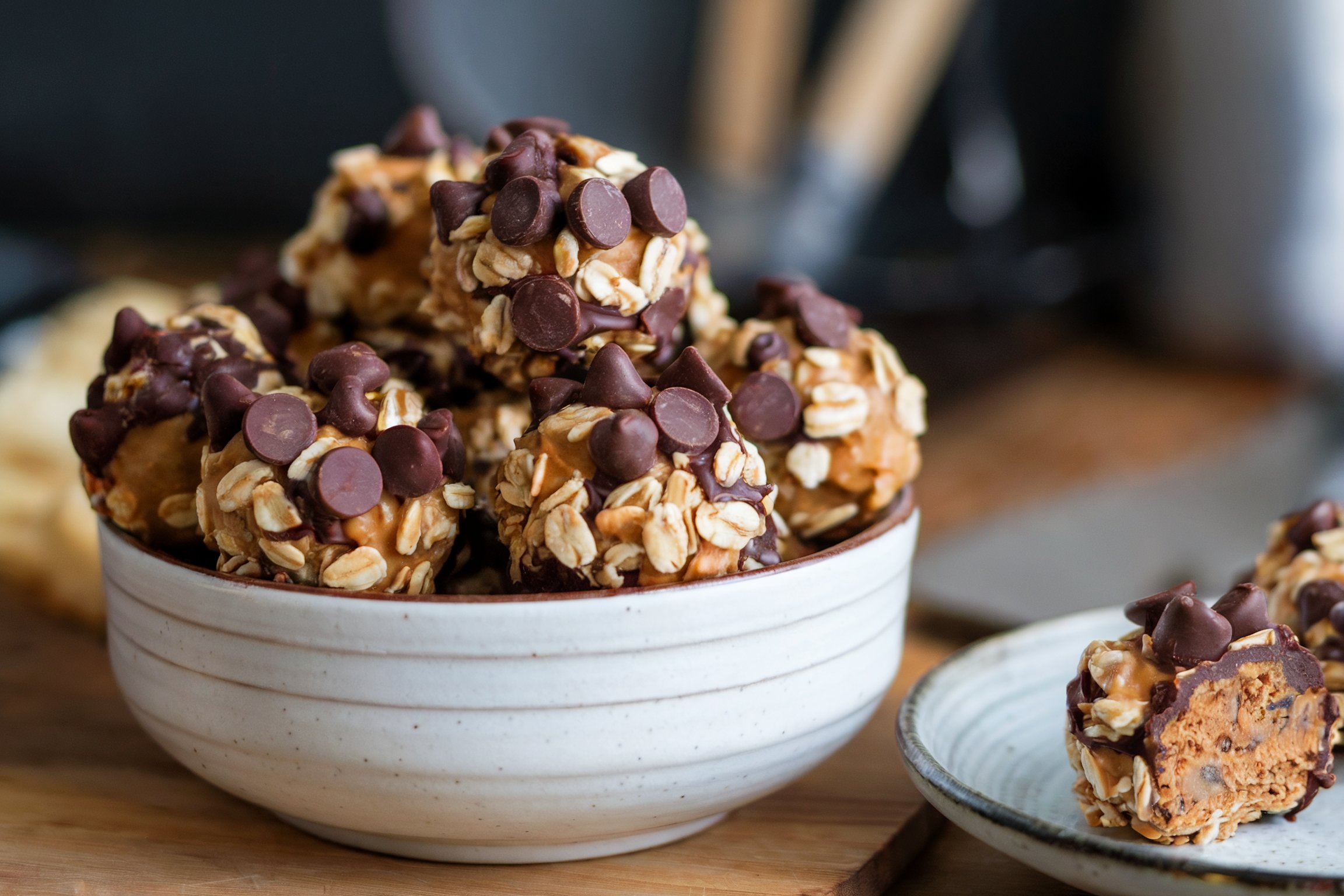 No bake energy bites on a bowl