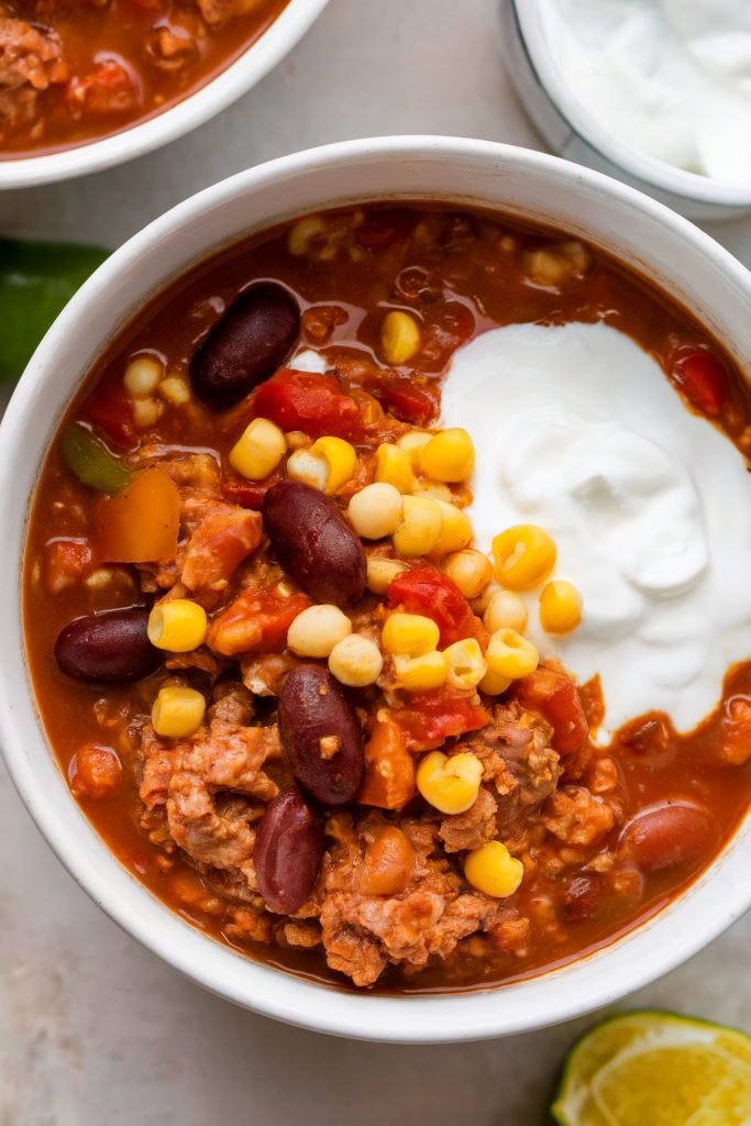 Turkey Chili With a Dollop of Greek Yogurt
