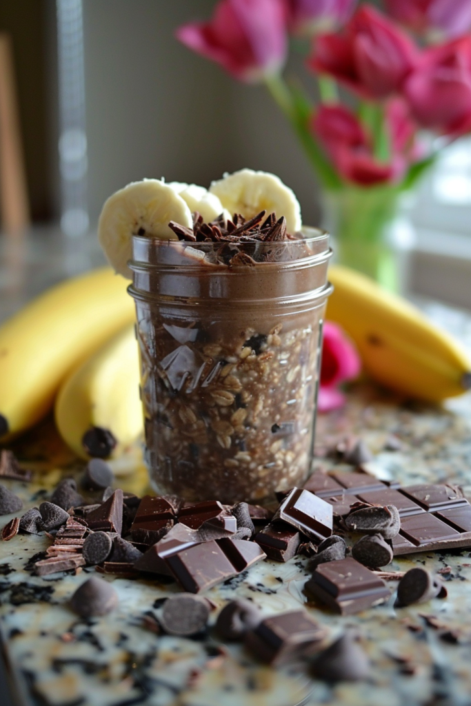 Chocolate, Banana, and Peanut Butter Overnight Oatmeal
