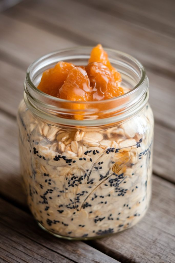 Black Sesame and Dried Apricots Overnight Oats