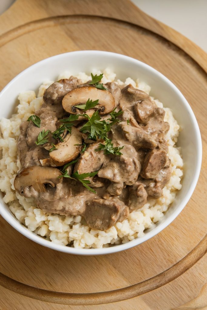 Beef Stroganoff with Mushroom and Cauliflower Rice