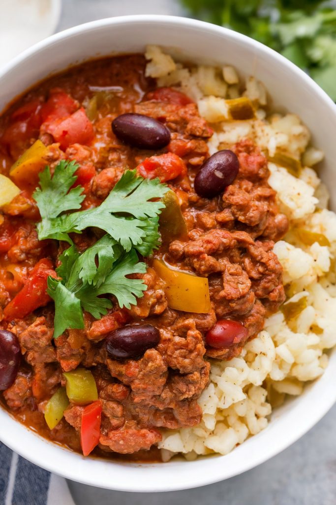 Beef Chili with Cauliflower Rice