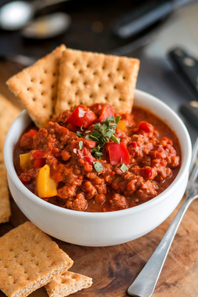 Keto Chili with Almond Flour Crackers