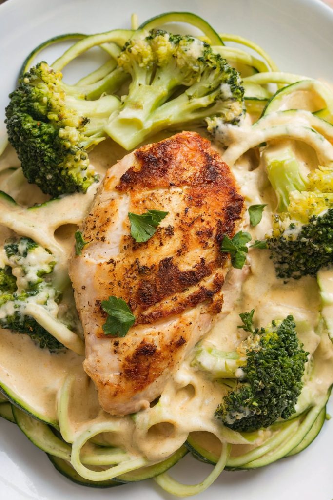 Chicken and Broccoli Alfredo with Zucchini Noodles