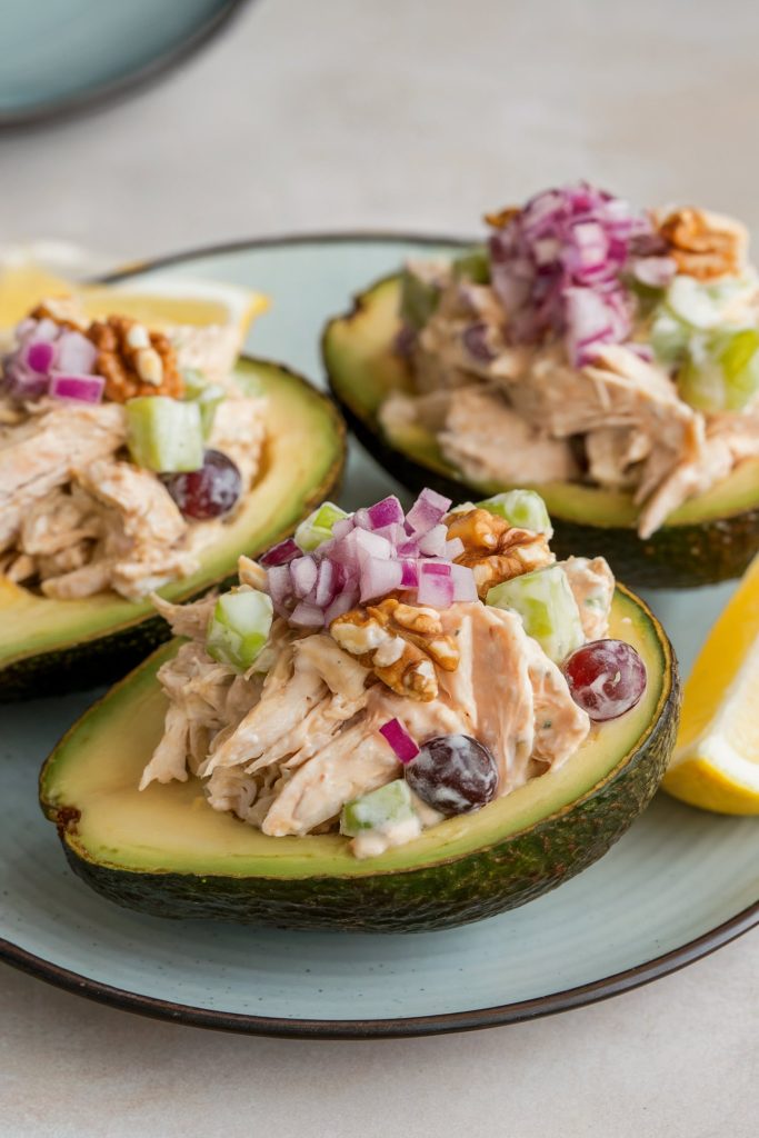 Mediterranean Chicken Salad Stuffed Avocados