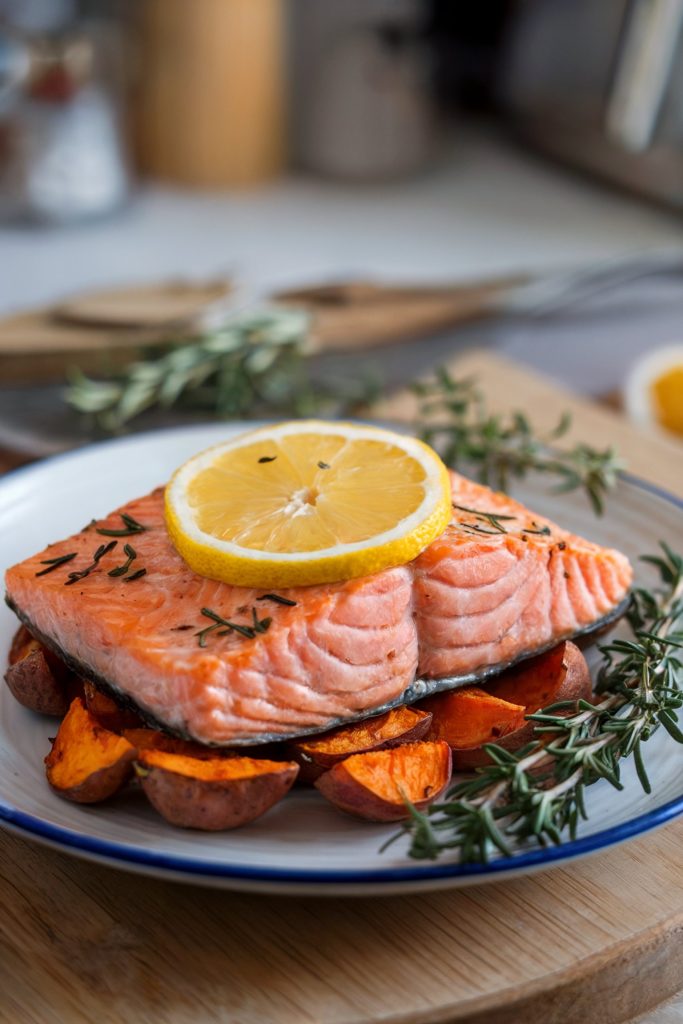 Lemony Salmon With Sweet Potatoes