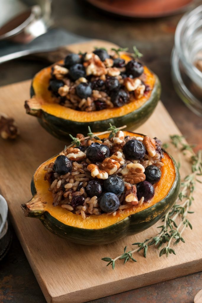 Baked Acorn Squash With Blueberry-Walnut Filling