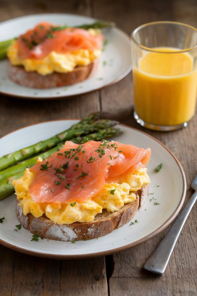 Scrambled Eggs with Smoked Salmon and Asparagus