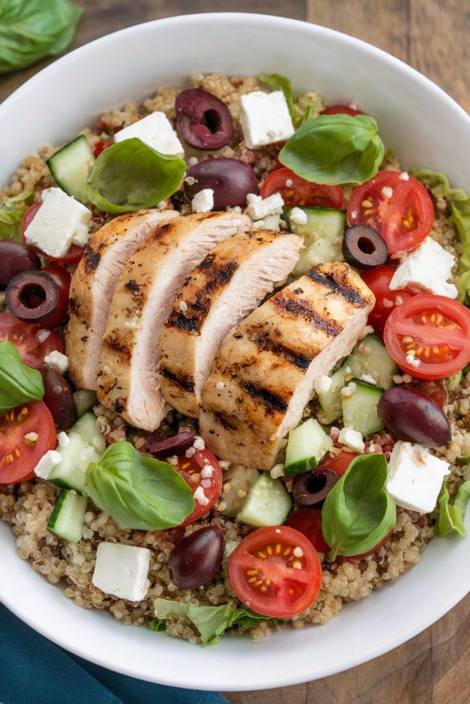 Greek Salad with Quinoa and Grilled Chicken