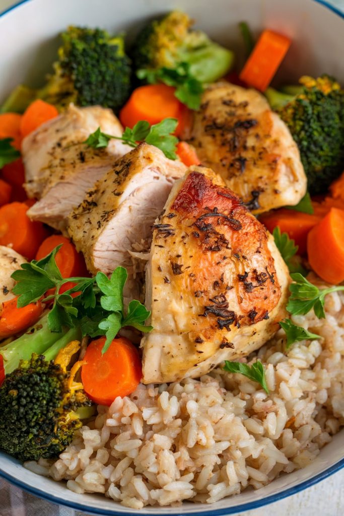 Leftover Roasted Chicken and Vegetable Bowl with Brown Rice