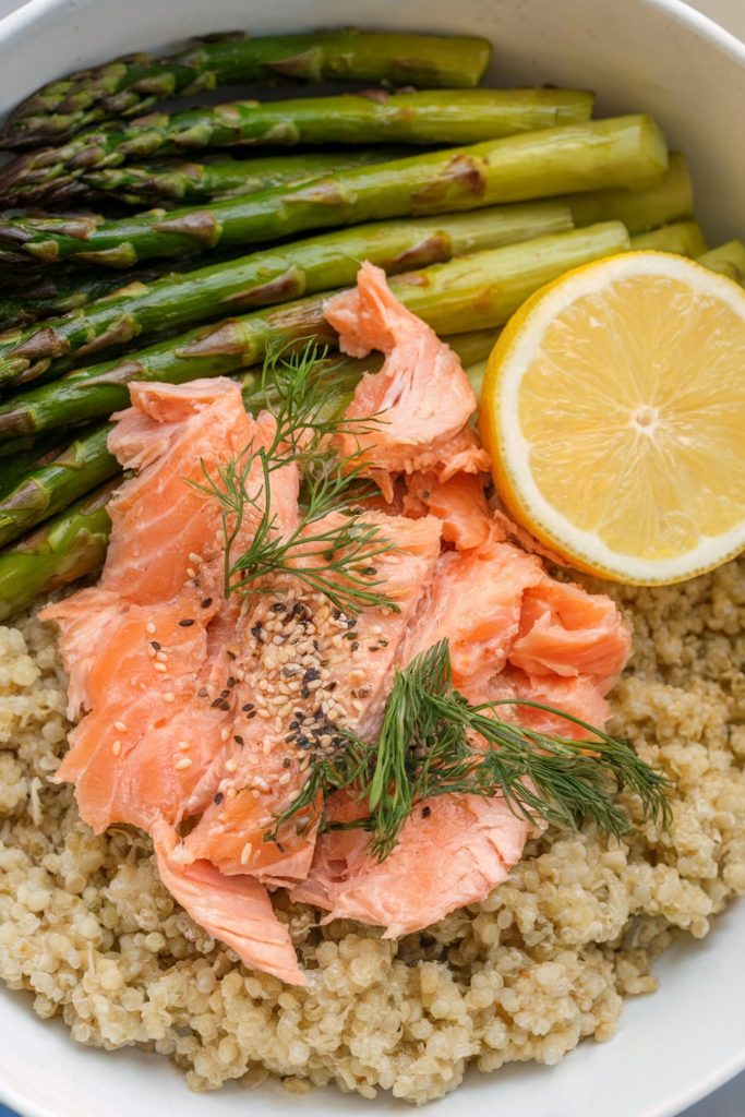 Leftover Salmon with Roasted Asparagus and Quinoa