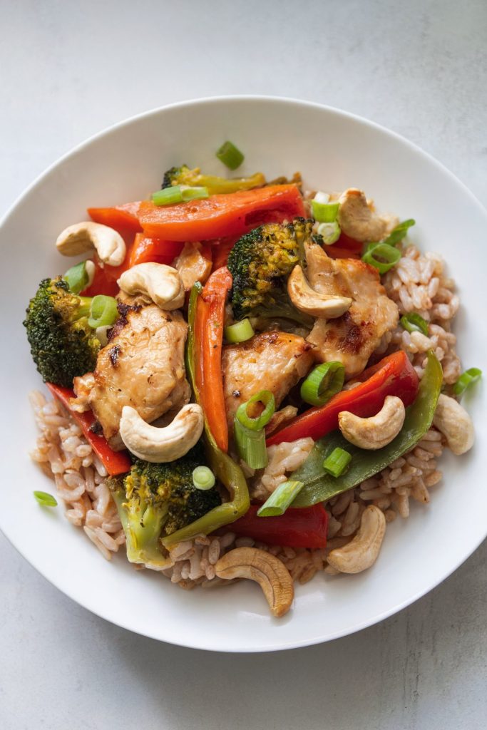 Chicken Stir-Fry with Brown Rice and Cashews