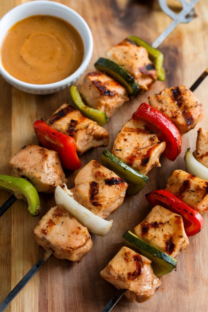 Chicken and Vegetable Skewers with Peanut Sauce