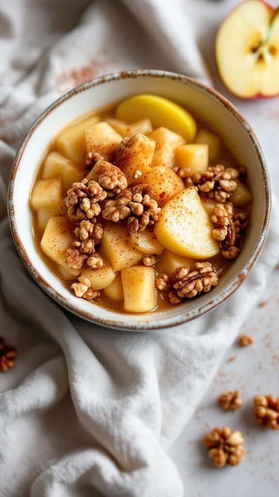 A bowl of apple and walnut charoset with diced apples and walnuts