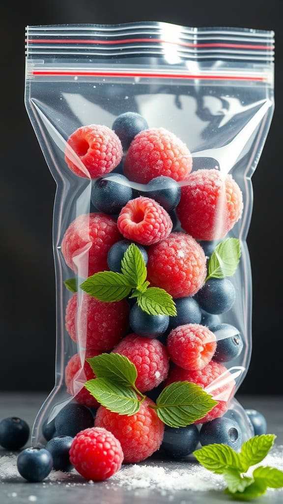Colorful berry smoothie packs ready for blending.