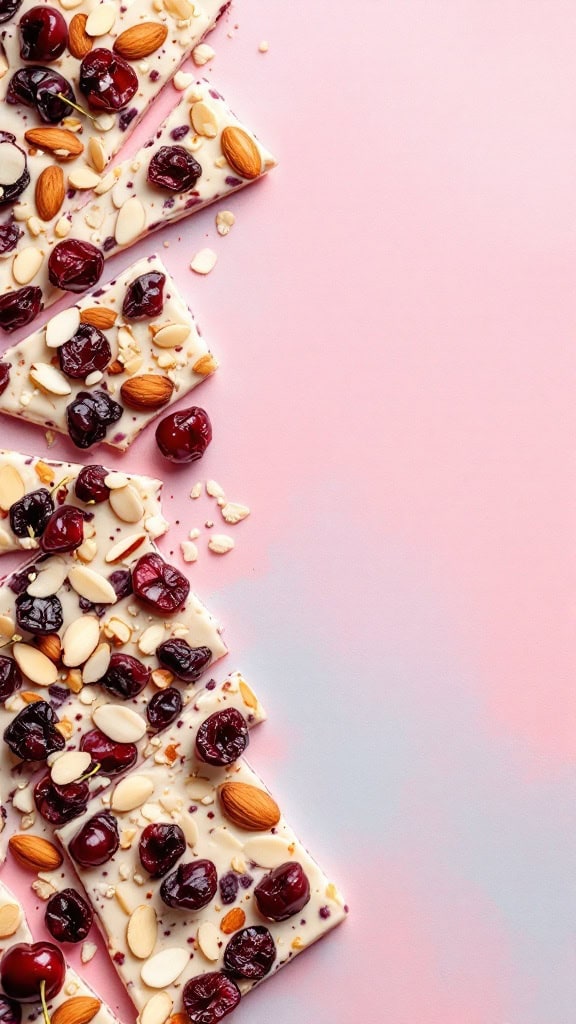 Cherry almond bark with white chocolate, cherries, and almonds