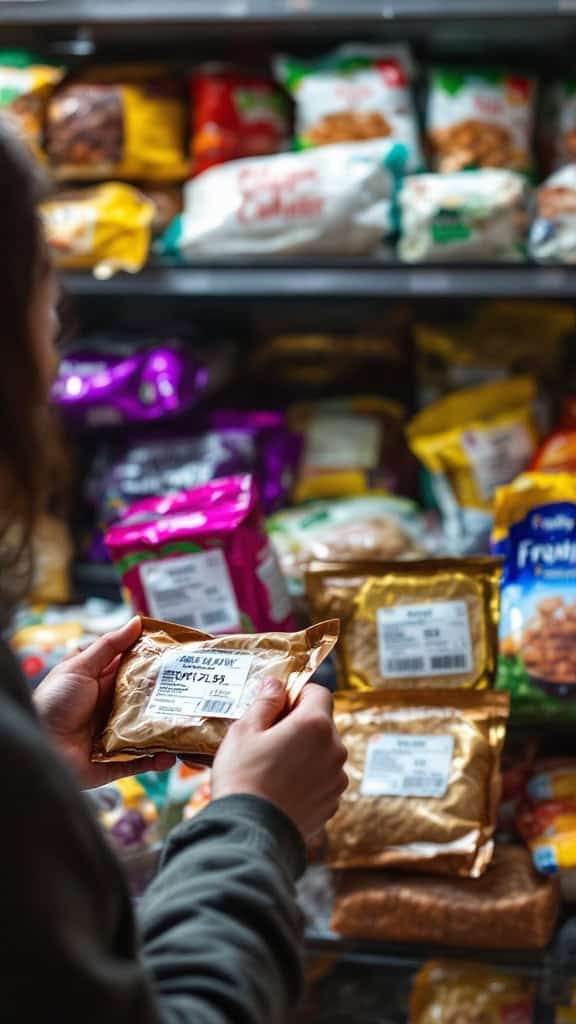 A person examining food packaging in a store