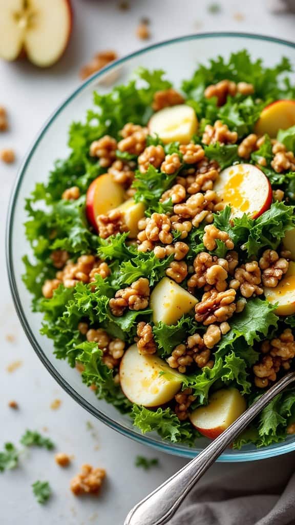 A vibrant kale and apple salad with walnuts and a light dressing.