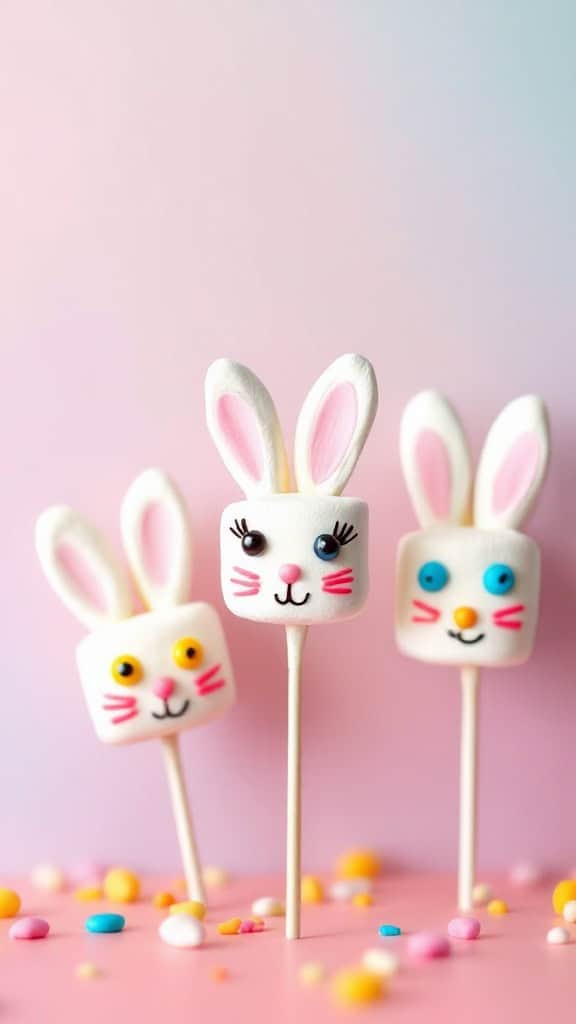Cute marshmallow bunny pops with colorful decorations