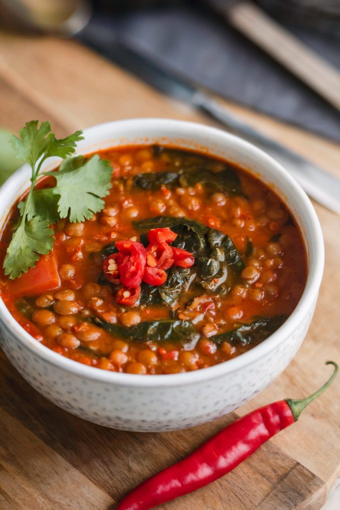 Spicy Lentil Soup with Spinach