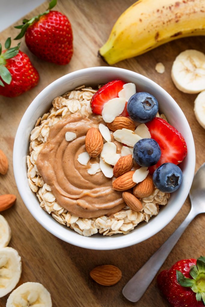 Rolled Oats with Fresh Fruit, Almonds, and Almond Butter