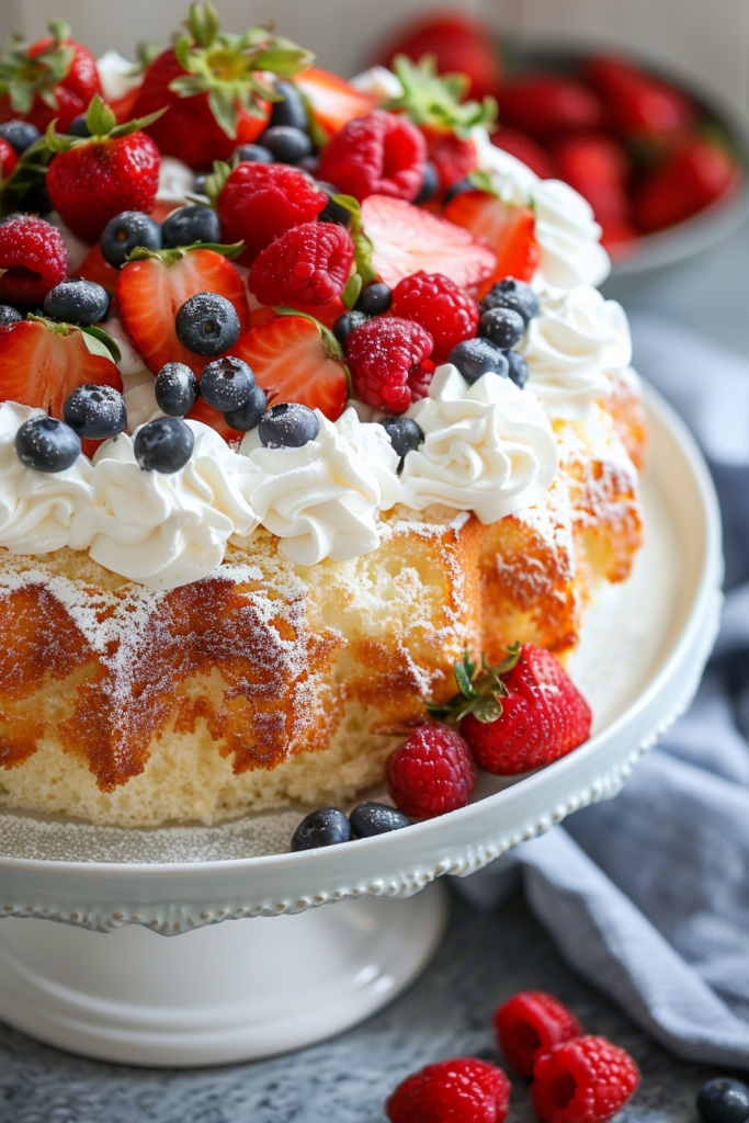 Classic Angel Food Cake with Fresh Berries and Whipped Cream
