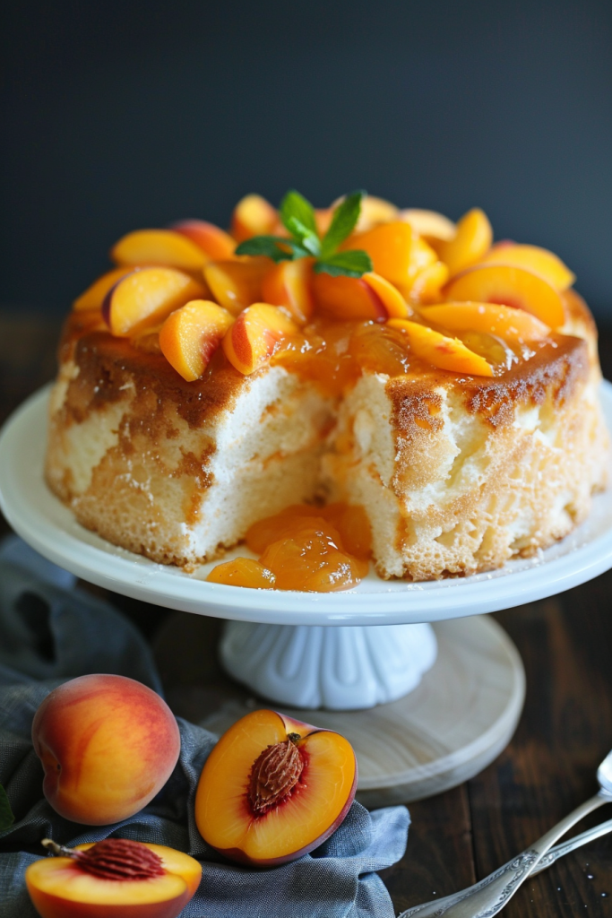 Peach Angel Food Cake with Peach Compote
