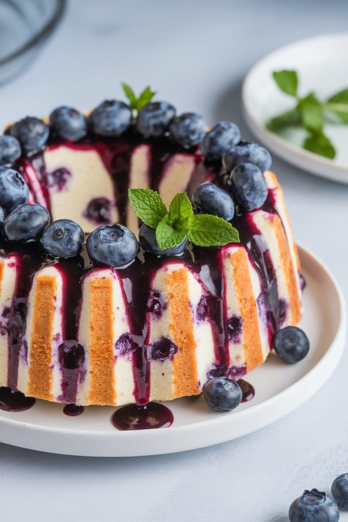 Blueberry Angel Food Cake with Blueberry Sauce